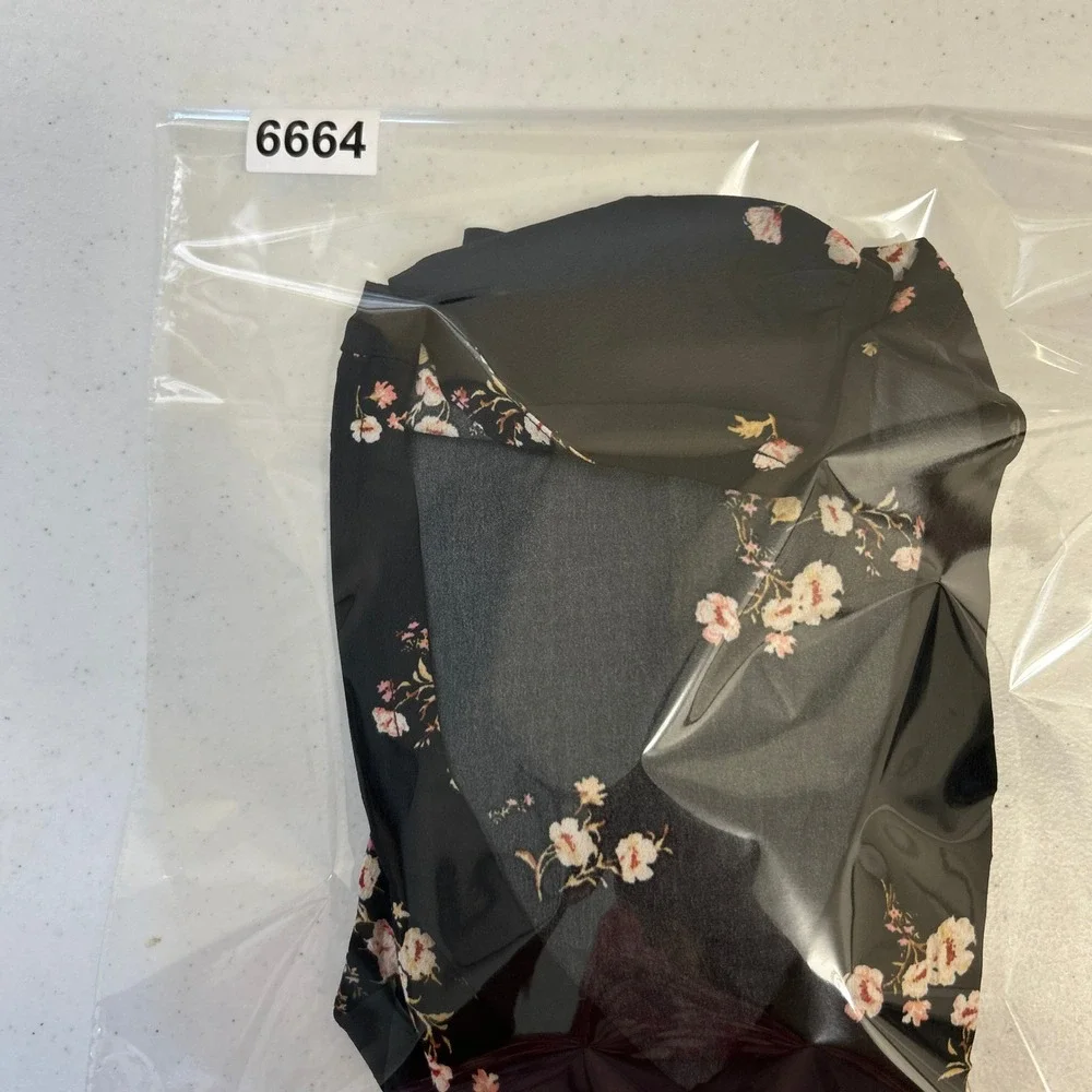 Abercrombie & Fitch Black Floral Puff Sleeve Wrap Top Smocked Back XS